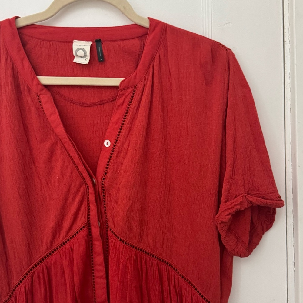 Anthropologie Orange Button-Up Blouse